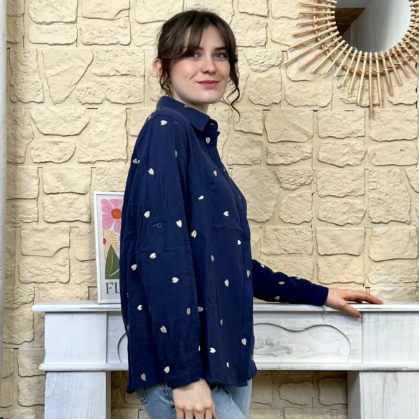 I803 - Chemise petits coeurs (T36-T38) - marine - 42