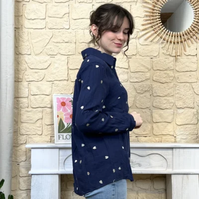 I803 - Chemise petits coeurs (T36-T38) - marine - 42