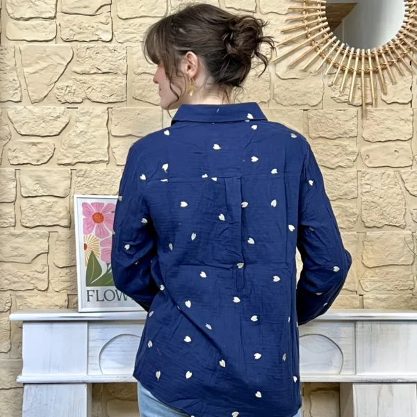 I803 - Chemise petits coeurs (T36-T38) - marine - 42