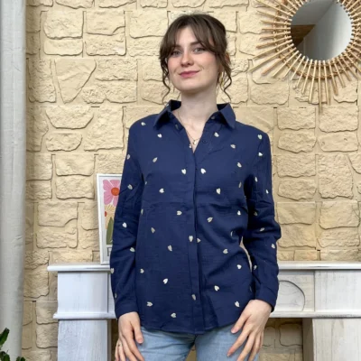 I803 - Chemise petits coeurs (T36-T38) - marine - 42