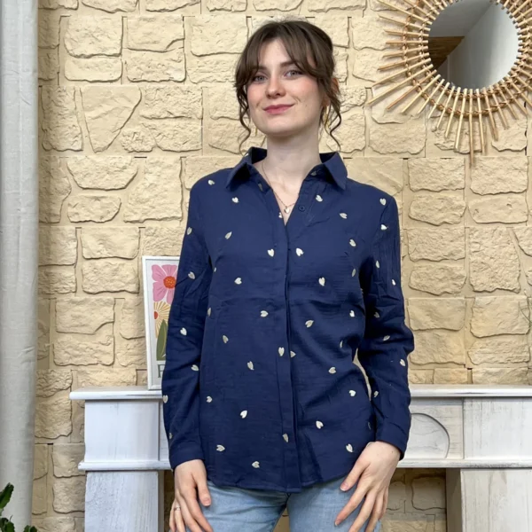 I803 - Chemise petits coeurs (T36-T38) - marine - 42