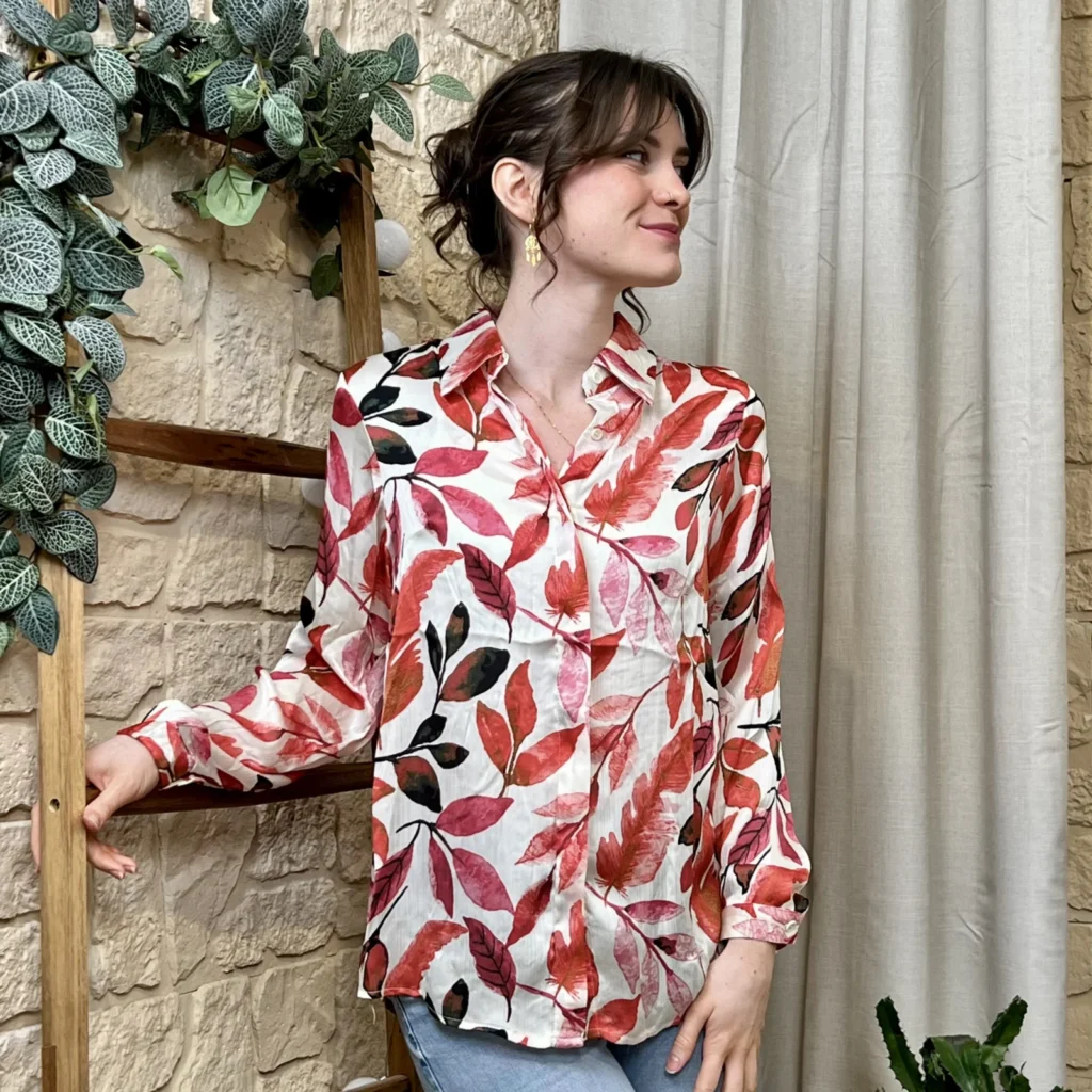 I804 - Chemise Feuillages (T36-T38) - corail - taille-unique