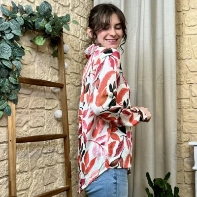 I804 - Chemise Feuillages (T36-T38) - corail - 38