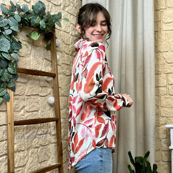 I804 - Chemise Feuillages (T36-T38) - corail - 38