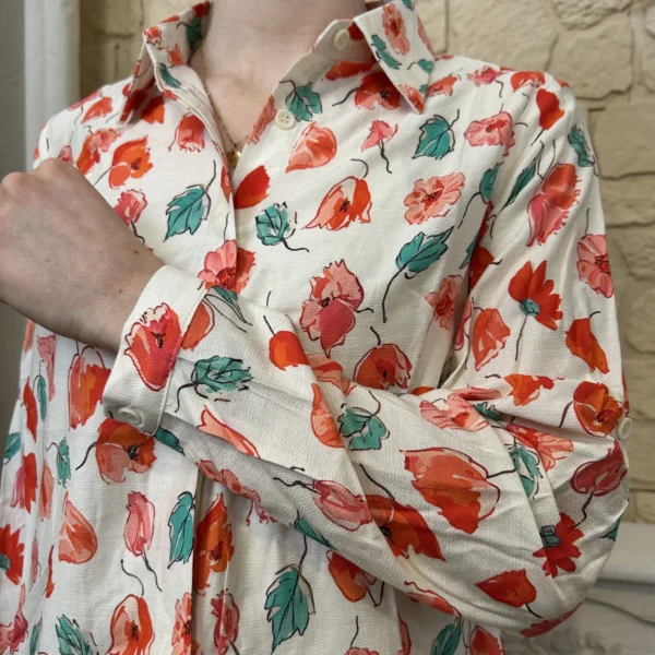 I782 - Chemise florale (T36-T38) - corail - 38
