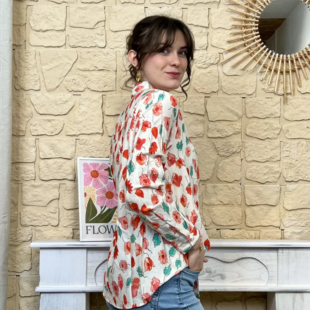I782 - Chemise florale (T36-T38) - corail - taille-unique
