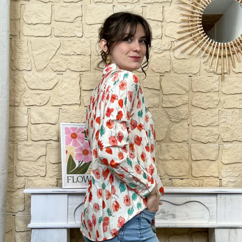 I782 - Chemise florale (T36-T38) - corail - taille-unique