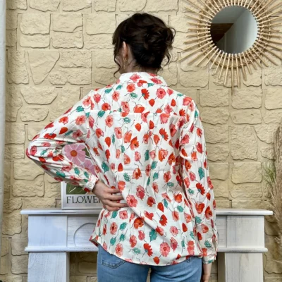 I782 - Chemise florale (T36-T38) - corail - 38