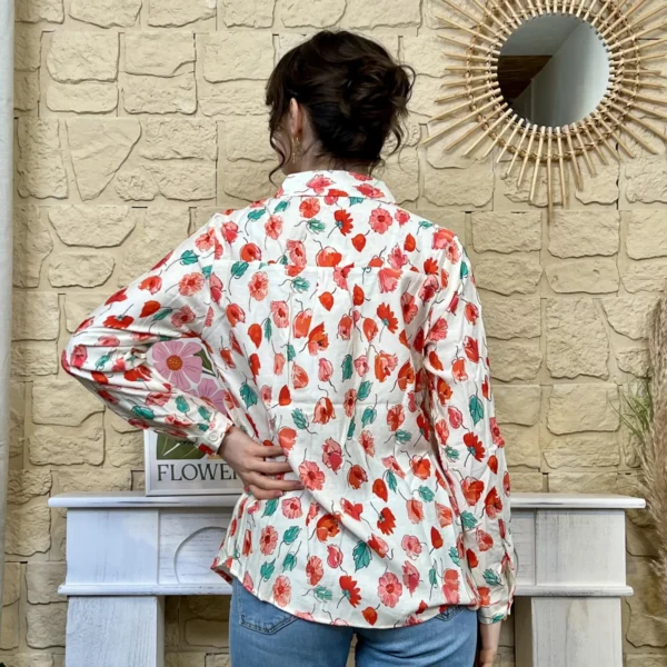 I782 - Chemise florale (T36-T38) - corail - 38