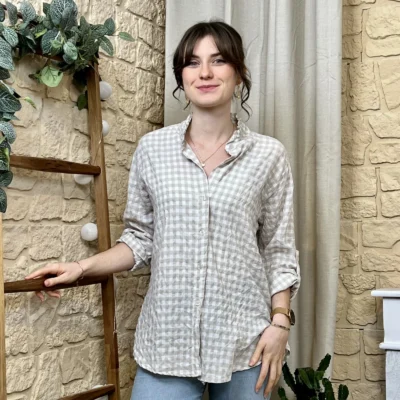 I767 - Chemise à carreaux (TU) - beige - taille-unique