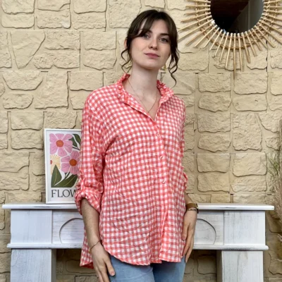 I767 - Chemise à carreaux (TU) - corail - taille-unique