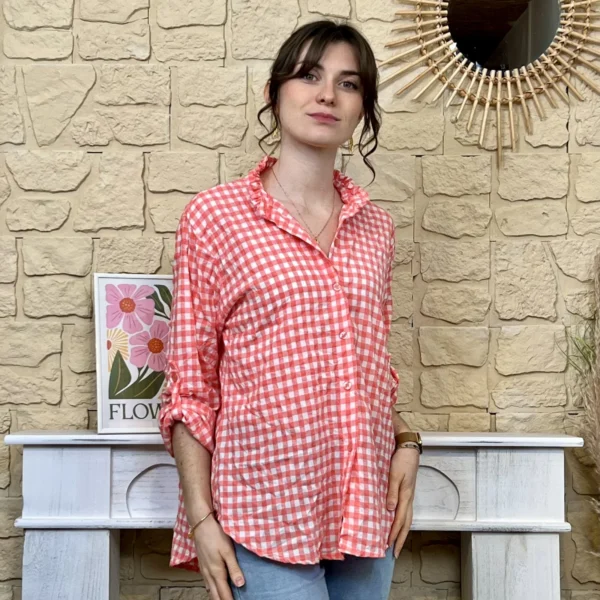I767 - Chemise à carreaux (TU) - corail - taille-unique