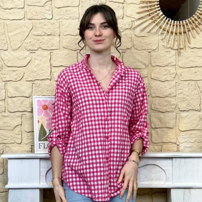 I767 - Chemise à carreaux (TU) - fuchsia - taille-unique