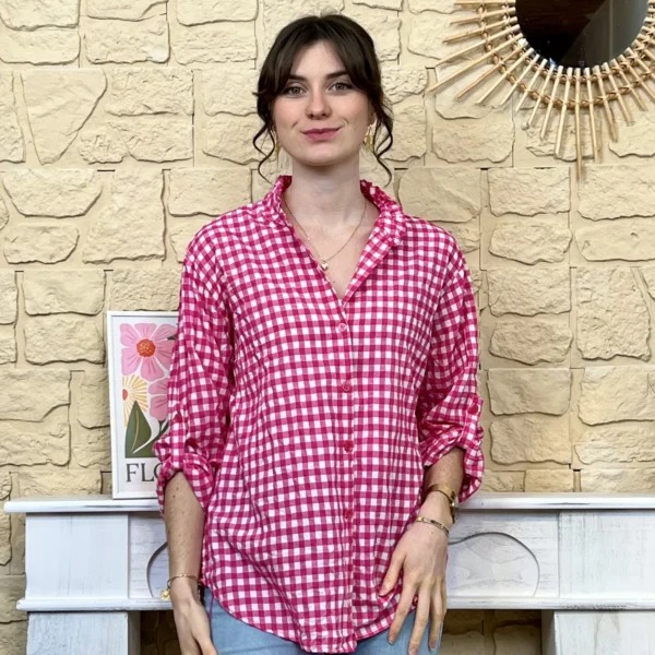 I767 - Chemise à carreaux (TU) - fuchsia - taille-unique