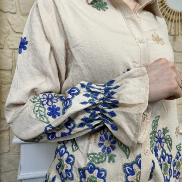 I764 - Chemise brodée fleurie (T36-T38) - beige - 38