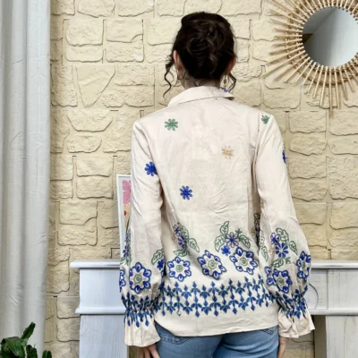 I764 - Chemise brodée fleurie (T36-T38) - beige - 38