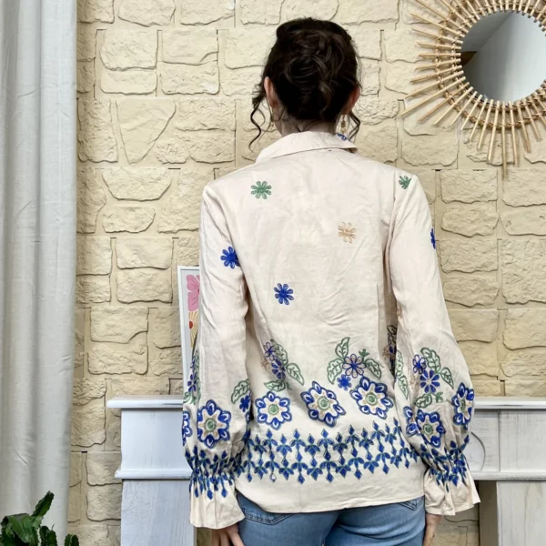 I764 - Chemise brodée fleurie (T36-T38) - beige - 38