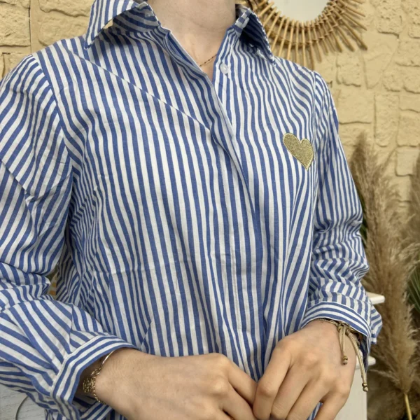 I760 - Chemise rayée coeur (T36-T38) - bleu-royal - 38