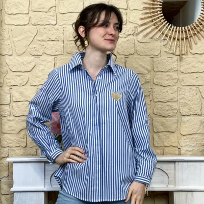 I760 - Chemise rayée coeur (T36-T38) - bleu-royal - 38