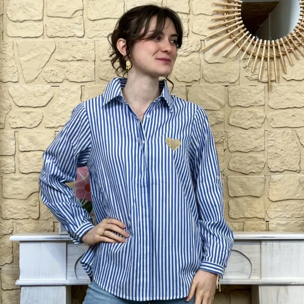 I760 - Chemise rayée coeur (T36-T38) - bleu-royal - 38