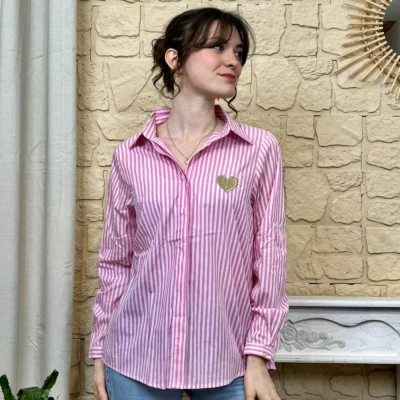 I760 - Chemise rayée coeur (T36-T38) - rose - 38