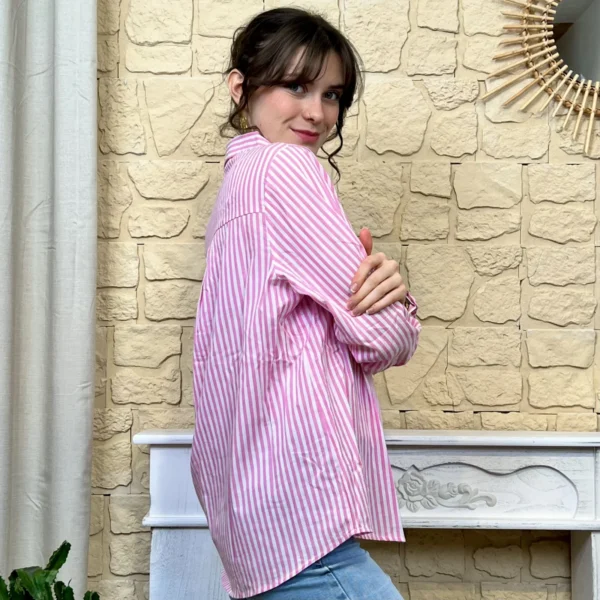 I760 - Chemise rayée coeur (T36-T38) - rose - 38