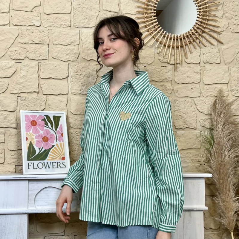 Chemise rayée coeur (T36-T38) - vert-bresil - 38