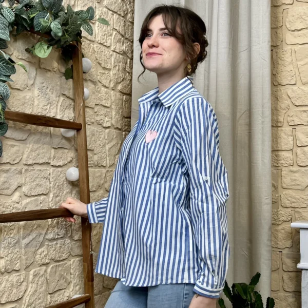 I779 - Chemise rayée (T36-T38) - bleu-indigo - 38