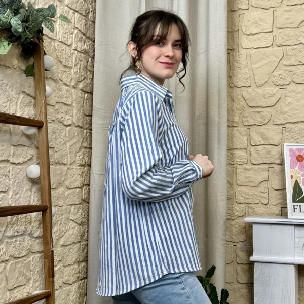 I779 - Chemise rayée (T36-T38) - bleu-indigo - 38