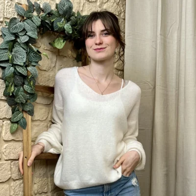 I776 - Pull col V en maille douce - blanc - taille-unique