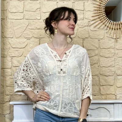 I774 - Blouse Bohême (TU) - beige - taille-unique-grande-taille