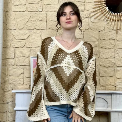 I765 - Pull crochet loose (TU) - beige - taille-unique