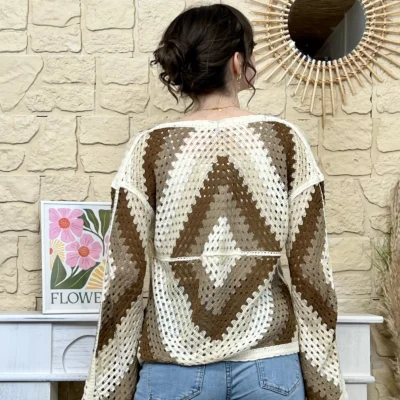 I765 - Pull crochet loose (TU) - beige - taille-unique