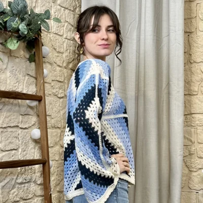 I765 - Pull crochet loose (TU) - bleu-jeans - taille-unique