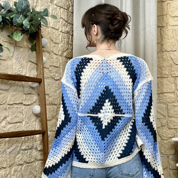 I765 - Pull crochet loose (TU) - bleu-jeans - taille-unique
