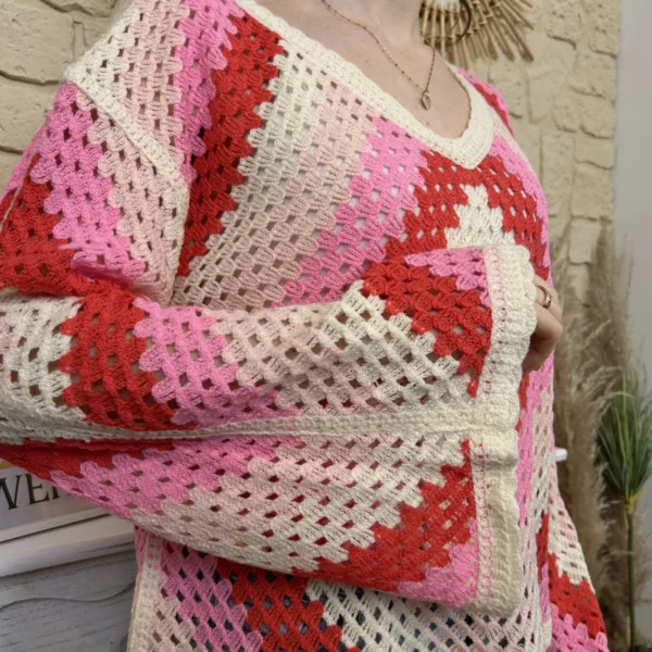 I765 - Pull crochet loose (TU) - fuchsia - taille-unique