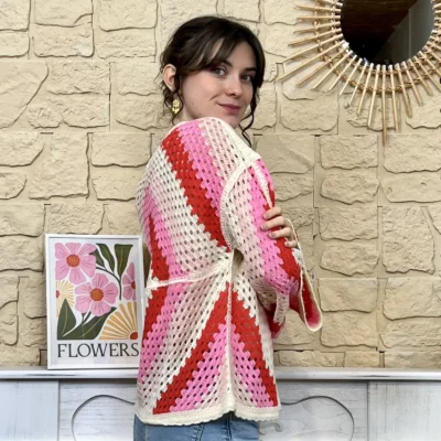 I765 - Pull crochet loose (TU) - fuchsia - taille-unique