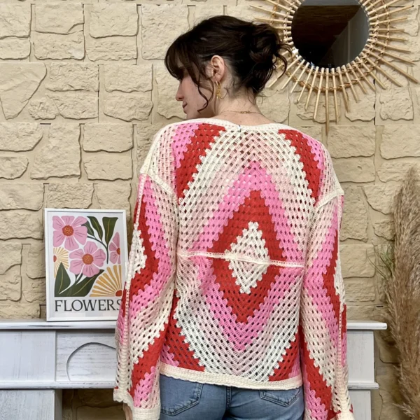 I765 - Pull crochet loose (TU) - fuchsia - taille-unique