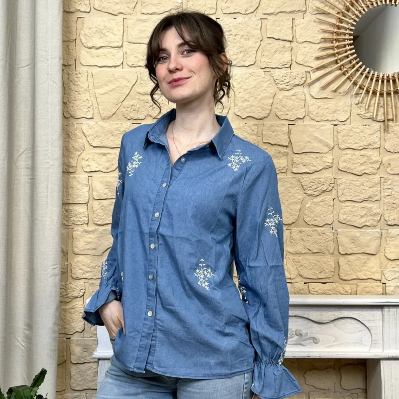 I763 - Chemise broderie (T36-T38) - denim-fonce - 38