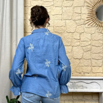 I763 - Chemise broderie (T36-T38) - denim - 38