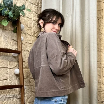 I761- Veste velours (TU) - taupe - taille-unique