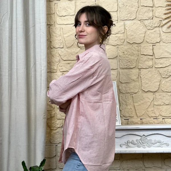 I758 - Chemise rayée (T36-T40) - rouge - 40