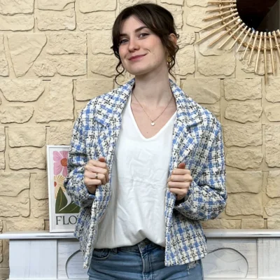 I755 - Blazer en tweed (TU) - bleu-ciel - taille-unique