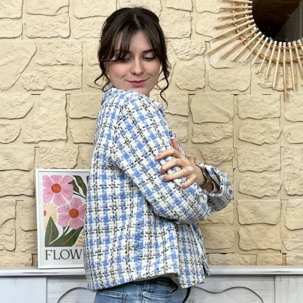 I755 - Blazer en tweed (TU) - bleu-ciel - taille-unique