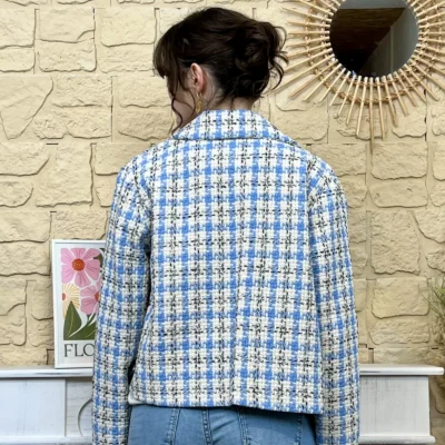 I755 - Blazer en tweed (TU) - bleu-ciel - taille-unique