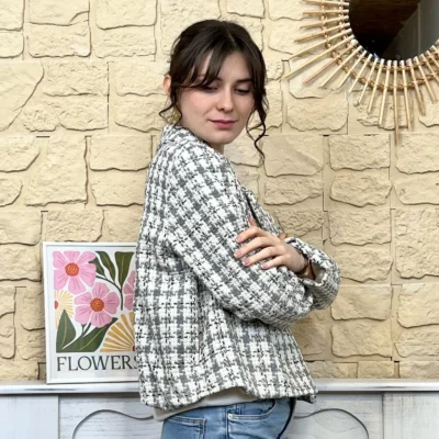 I755 - Blazer en tweed (TU) - gris - taille-unique