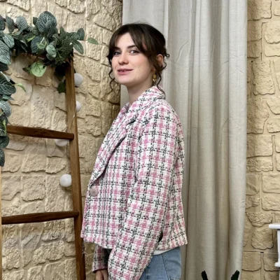 I755 - Blazer en tweed (TU) - rose-pale - taille-unique