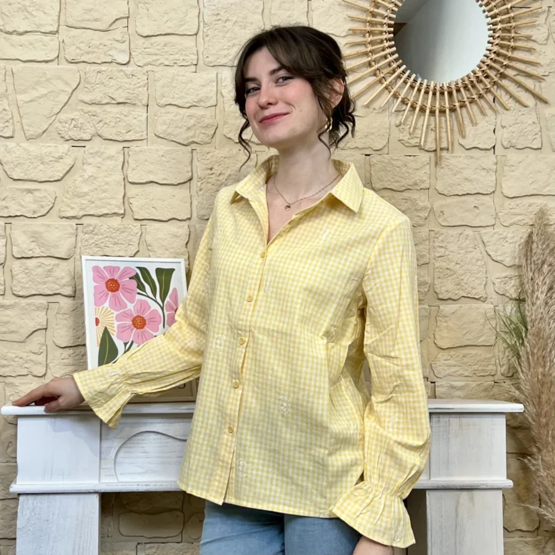 I752 - Chemise Vichy (T36-T38) - jaune - 38