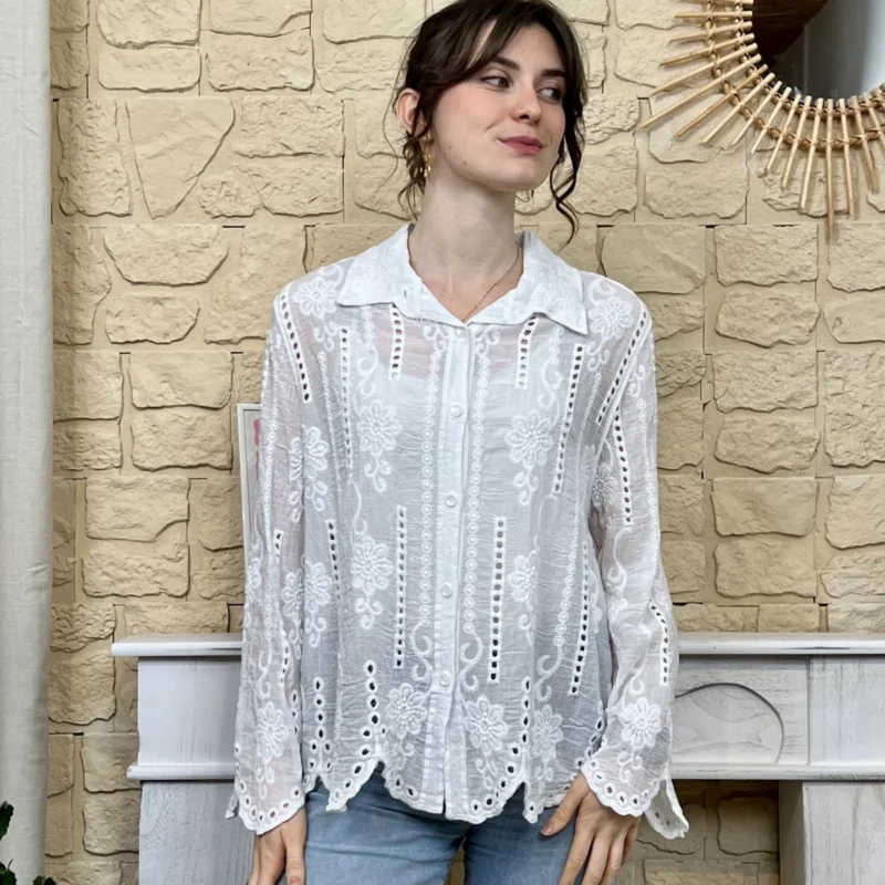 I749 - Chemise bohème (TU) - blanc - taille-unique