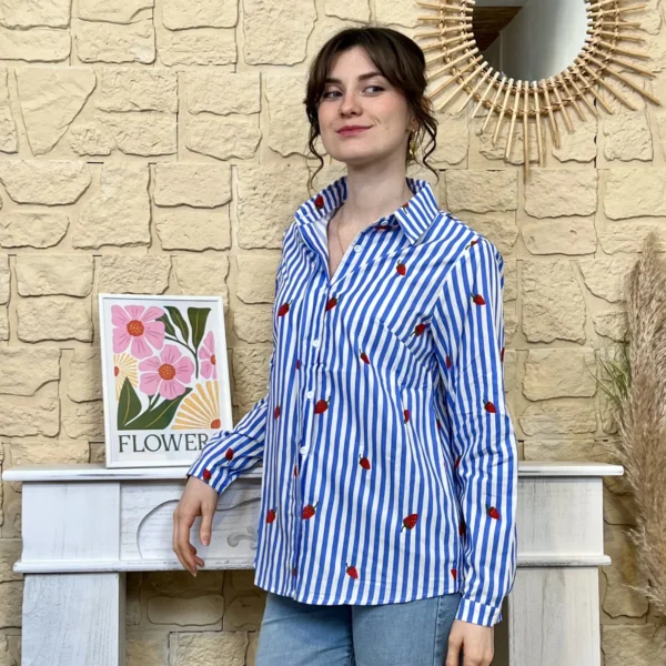 I745 - Chemise fraise (T36-T38) - bleu-royal - 38